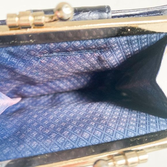 Vintage Navy Blue Eel Skin Buttery Soft Small Square Bifold Wallet - Picture 5 of 6